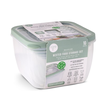 Core Kitchen 10pc Square Food Storage Set - 11.2oz/21.3oz/38.9oz/60.9oz/94.7oz - Succulent 48549